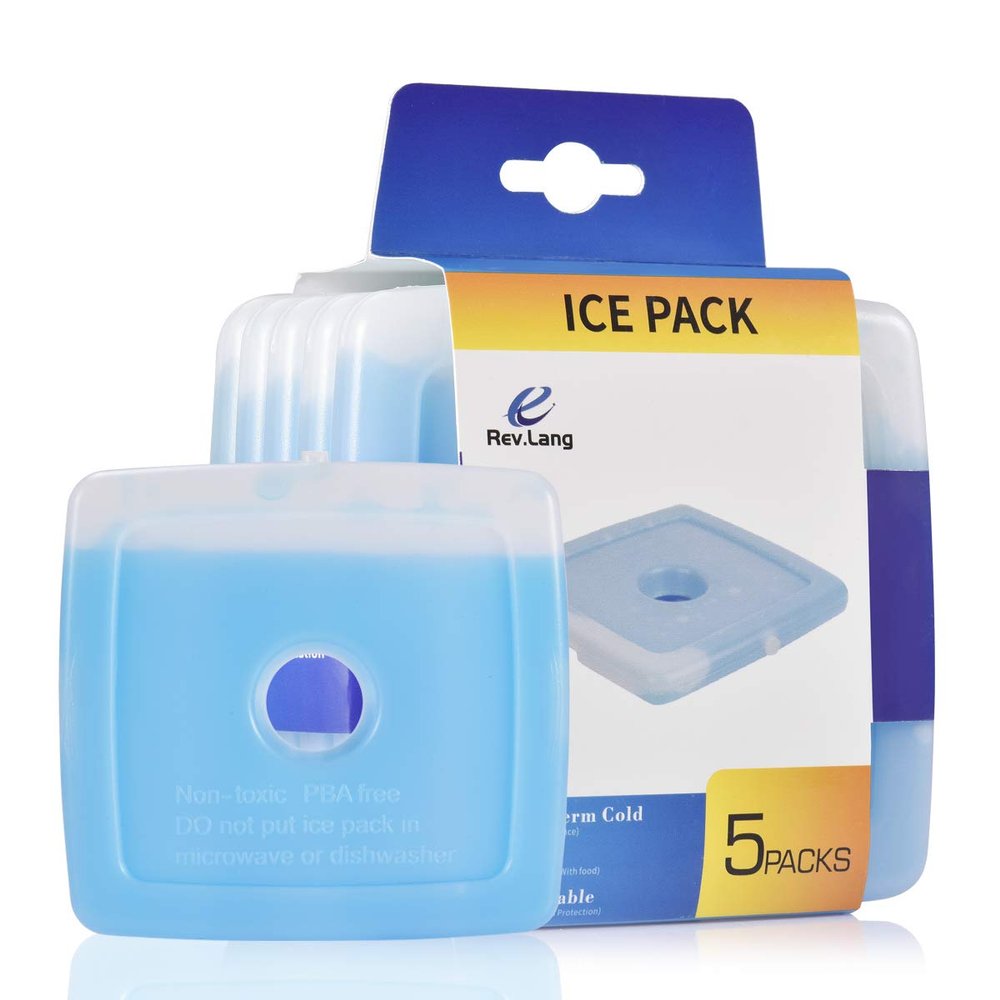 REV. LANG Cold Ice Freezer Pack for Lunch Box/Bag Original Cool Healthy Reusable Hard Slim Lightweight Long Lasting for Coolers Backpack Outdoor Camping (150g,Set of 5)