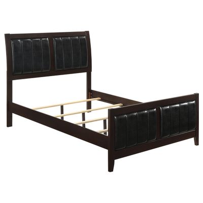 Coaster Home Furnishings - Carlton - Wood - Faux Leather Upholstered Full Panel Bed with Vertically Padded Headboard and Matching Footboard - Bedroom - Cappuccino - 202091F