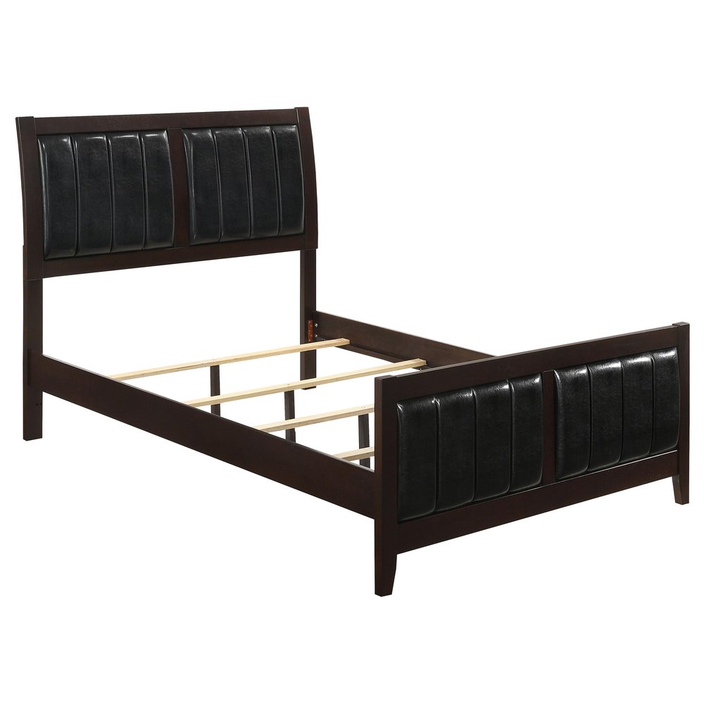 Coaster Home Furnishings - Carlton - Wood - Faux Leather Upholstered Full Panel Bed with Vertically Padded Headboard and Matching Footboard - Bedroom - Cappuccino - 202091F