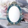 Desktop Mirror Makeup Mirror European Style Retro Metal Princess Dressing Mirror HD Desktop Countertop Mirror, Sapphire Blue/Silver White view 2