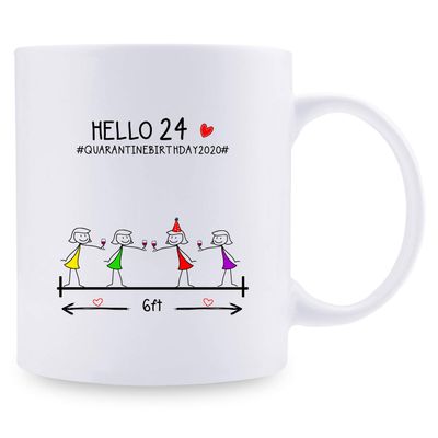 24th Birthday Gifts for Women Mugs - Hello 24 Quarantine Birthday 2020 Coffee Mug - 11 oz 24th Bday Gifts for Mom, Her, Sister, Best Friends, Girlfriend, Wifey, Daughter, Female