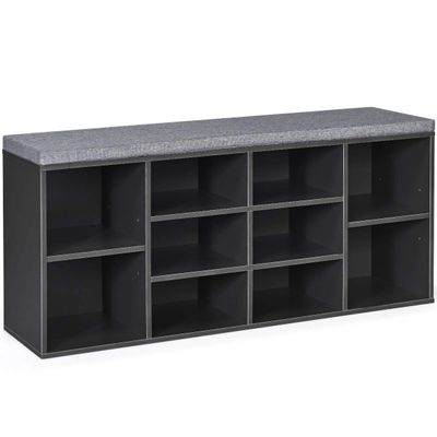 Giantex Shoe Storage Bench with Cushion, Entryway Shoe Rack Bench, Adjustable Shelves, 10-Cubbies Shoe Organizer Bench for Entryway, Living Room, Bedroom, Hallway, Closet, Mudroom (Grey)
