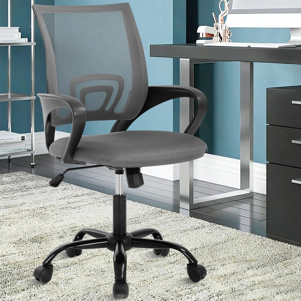 Best Shop Ergonomic Office Chair, Mid Back Mesh Desk Chair with Lumbar Support & Armrest - Breathable, Height Adjustable Rolling Task Executive Chairs for Adults, Grey