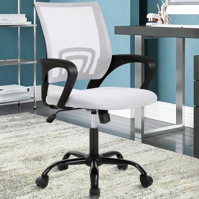 Best Shop Ergonomic Office Chair, Mid Back Mesh Desk Chair with Lumbar Support & Armrest - Breathable, Height Adjustable Rolling Task Executive Chairs for Adults, White