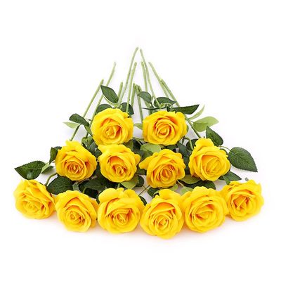 12 PCS Artificial Flowers Roses Silk Flowers Fake Long Stem Artificial Roses for Home Wedding Decorations (Yellow)