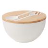 10 Bamboo Fiber Large Salad Serving Bowl Set with Wooden Lid & Servers, 3.5Qt Big Bowl with Utensils for Mixing Salad,Fruit,Pasta,Lightweight & Dishwasher Safe, Ideal Gift for Home - Matte White view 1