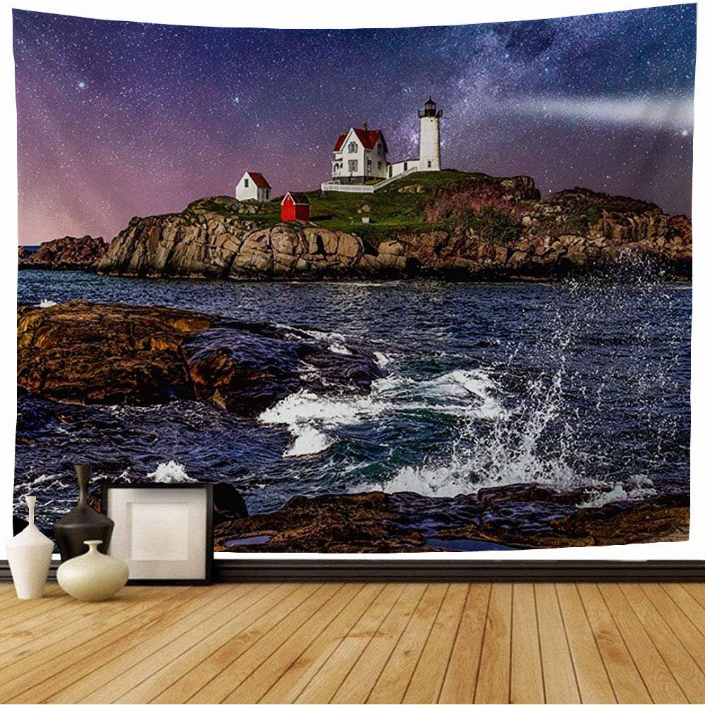 Starookc Tapestry Nubble Lighthouse Cape Neddick Maine Explored Vacation Landmarks Parks England New Outdoor Coastal Cool Tapestry Wall Tapestry for Bedroom Wall Decor 60x60 Inch