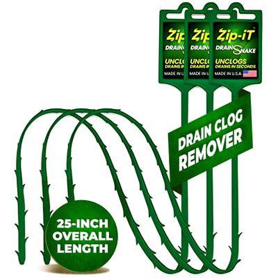 The original Zip-It Hair Clog Remover 25-inch Overall Length Drain Snake Cleaner (3-Pack), Unclog Your Sink, Shower, & Tub Drain In Seconds  Non-toxic, Made in the USA