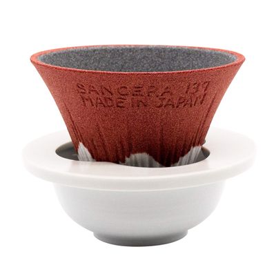 Kofil 1390400505 Fuji Ceramic Coffee Filter Dripper with Dedicated Base and Saucer, Red