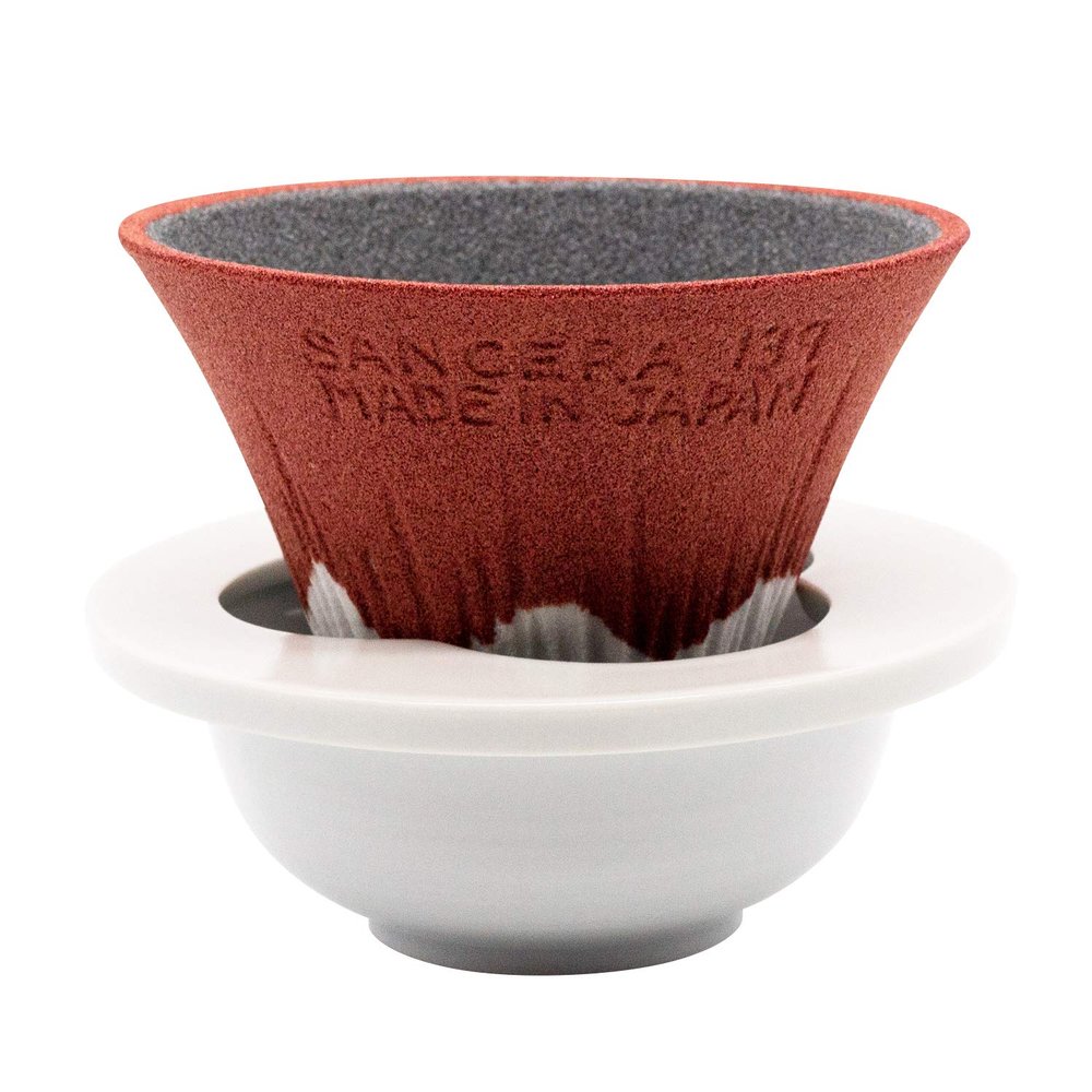Kofil 1390400505 Fuji Ceramic Coffee Filter Dripper with Dedicated Base and Saucer, Red