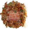 Artisan fall, autumn, harvest wreath for front door or inside decoration. Features wood pumpkin "Pumpkin & spice & everything nice" Wreath is very full, made with weatherproof fabric, measures 20x20x6 view 1
