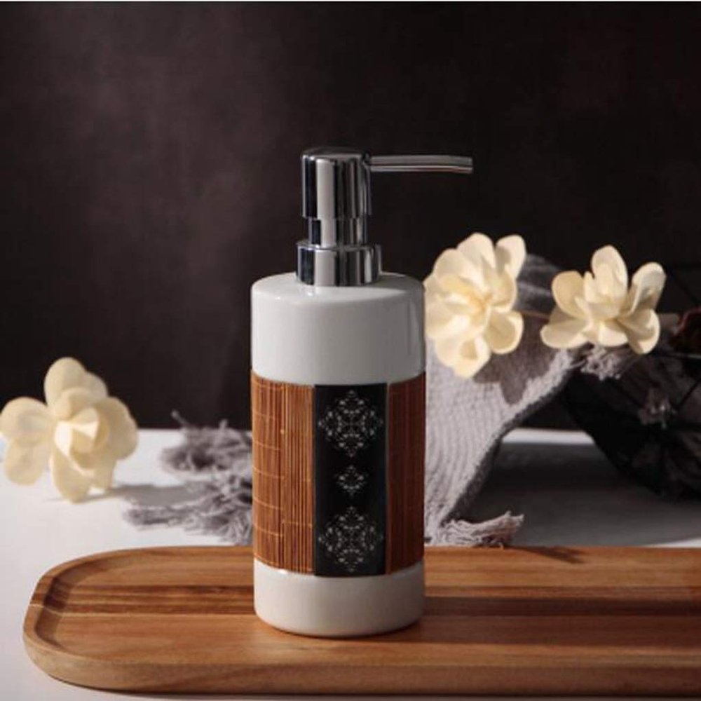 Countertop soap dispenser, Soap Dispenser, Refillable, Lotion Container with Pump, Bamboo & Ceramic, Bathroom, 400 ml, Natural/White, bamboo, ceramics, plastic ( Color : Dark gray , Size : 260ml )