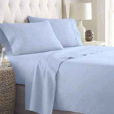 4 Piece Bed Sheet Set 800-Thread-Count 100% Cotton Bed Sheet, Long-Staple Cotton Best Sheets for Bedroom, Soft & Silky Weave Fits Mattress Upto 15'' Deep Pocket. Light Baby Blue Twin XL