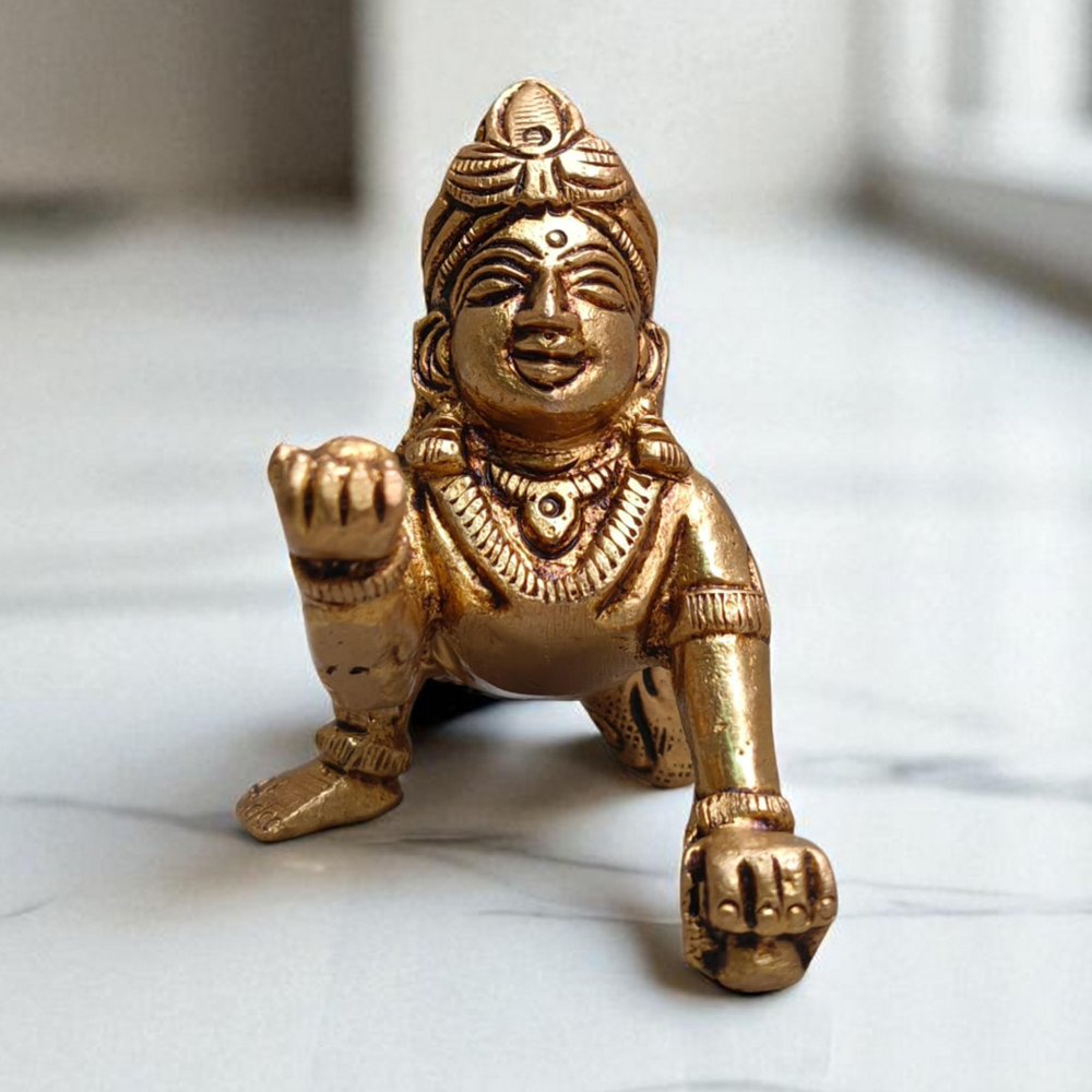 craftslook Brass Laddu Gopal Idol 2.25" (150g) | Baby Krishna Thakur Ji Murti | Lord Bal Gopal Infant Statue for Janmashtami | Hindu God Idol for Home Puja, Temple, or Gifting