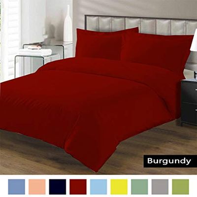 ACS Bedding Luxury Soft 1500 Thread Count Heavy Egyptian Cotton Solid Pattern 3-PCs Duvet Cover Set with Zipper Closure (Super King, Burgundy)