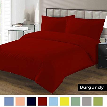ACS Bedding Luxury Soft 1500 Thread Count Heavy Egyptian Cotton Solid Pattern 3-PCs Duvet Cover Set with Zipper Closure (Super King, Burgundy)