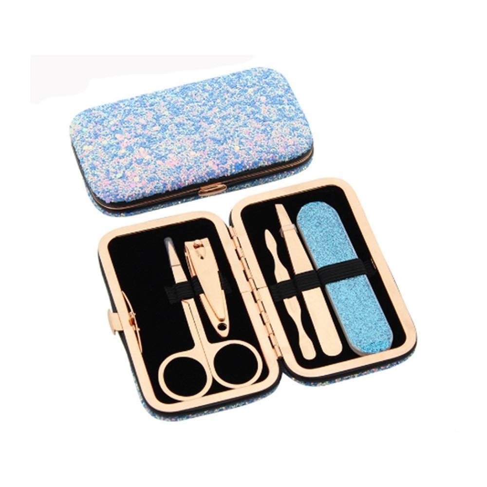 ZXD ZHEXUNDIAN 5 in 1 Glitter Cover Travel Manicure Set for Women Men Girl Boy (Color : Blue)