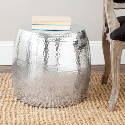 MISC Silver Round Table - 15.4" X 15.8" Modern Contemporary Aluminum Metal Finish