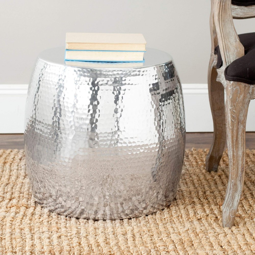 MISC Silver Round Table - 15.4" X 15.8" Modern Contemporary Aluminum Metal Finish