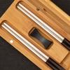 Reusable Silver Chopsticks Natural Ebony Wood Chopsticks - Custom Engraving Names Logos - Classic Square handle Chinese Style - Customized Christmas Gift Luxury Chopsticks Set With Holder Bamboo Box view 3