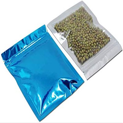 PABCK 100 Pack 4x5 inch(Inside Size 3.5x3.9 inch) Glossy Blue Front Window Resealable Foil Zipper Lock Pouch for Zip Reclosable Lock Food Storage Bags Heat Seal Pouch Airtight Edible Grocery Pack