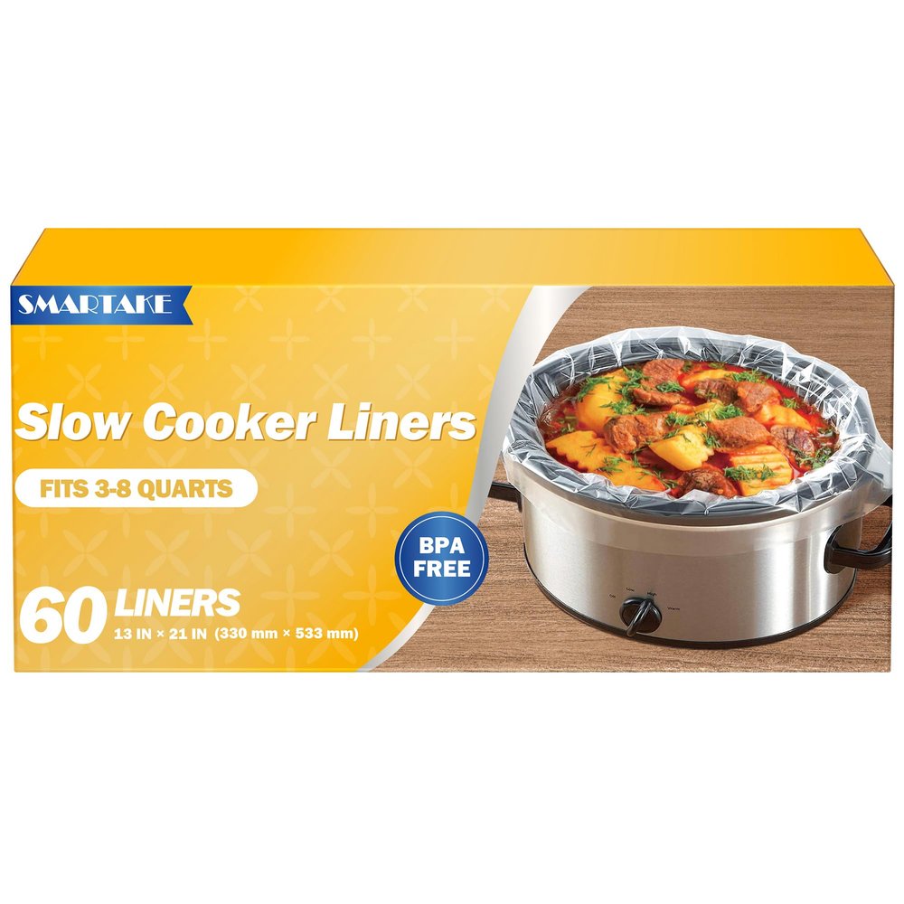 SMARTAKE Slow Cooker Liners, Large Size 13"x 21" Disposable Cooking Bags, Fit 3QT to 8QT for Slow Cooker, Cooking Trays, Suitable for Oval & Round Pots, 60 Liners