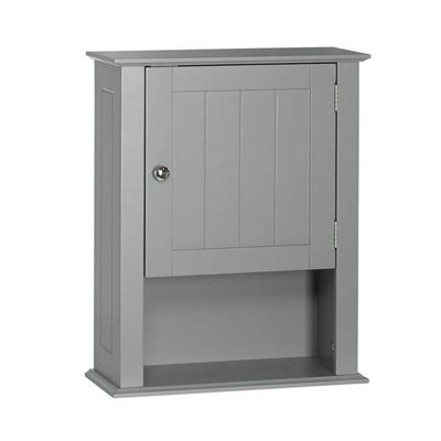 Thaweesuk Shop Grey Wooden Medicine Cabinet Organizer Cabine Storage Shelf 1 Door Bathroom Wall Mount Kitchen Drawers Cupboard Floor Rack Toilet 20.47" H x 16.54" W x 7.09" D