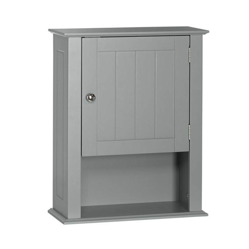 Thaweesuk Shop Grey Wooden Medicine Cabinet Organizer Cabine Storage Shelf 1 Door Bathroom Wall Mount Kitchen Drawers Cupboard Floor Rack Toilet 20.47" H x 16.54" W x 7.09" D