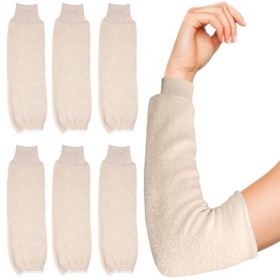 AMZ Supply Terry Cloth Protective Arm Sleeves, 17 Inch. Pack of 6 Natural Color Sleeve Protectors for Arms. Long Sleeve Arm Covers for Cooking & Baking. Heat-Resistant Industrial Oven Sleeves for Heat