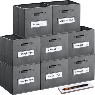 artsdi Fabric storage cubes (Set of 8) 11 Inch Cube Storage Bin, cube storage with 8 Labels Window Cards & a Pen, Foldable cube organizer bins, 11x11 storage bin, Cubby Organizer bins, Gray