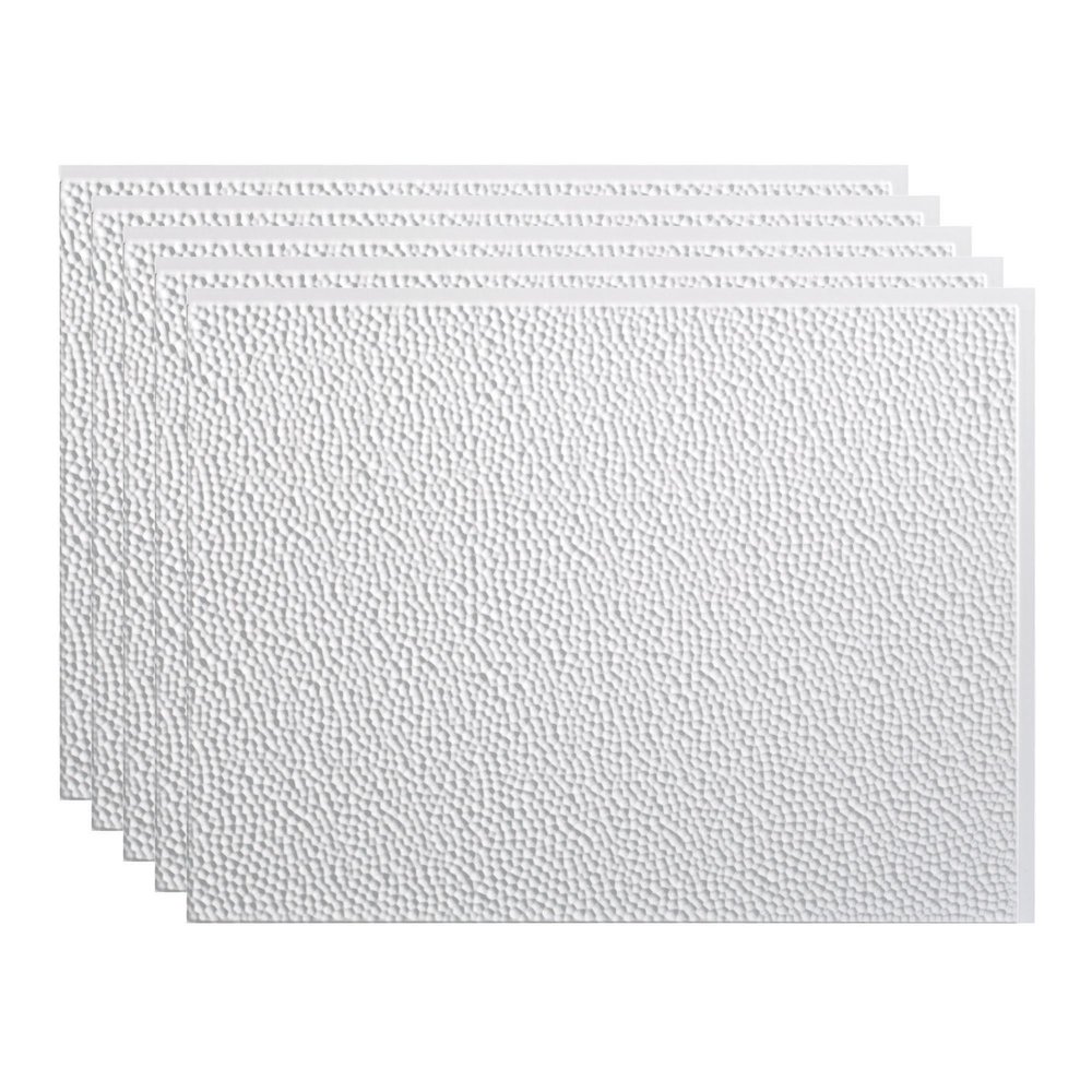 FASDE Hammered Decorative Vinyl 18in x 24in Backsplash Panel in Gloss White (5 Pack)