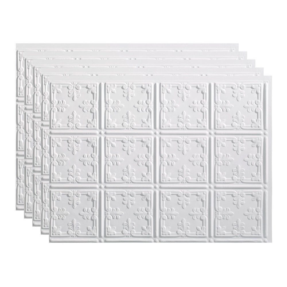 FASDE Traditional Style/Pattern 10 Decorative Vinyl 18in x 24in Backsplash Panel in Matte White (5 Pack)