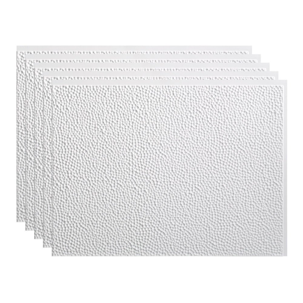FASDE Hammered Decorative Vinyl 18in x 24in Backsplash Panel in Matte White (5 Pack)