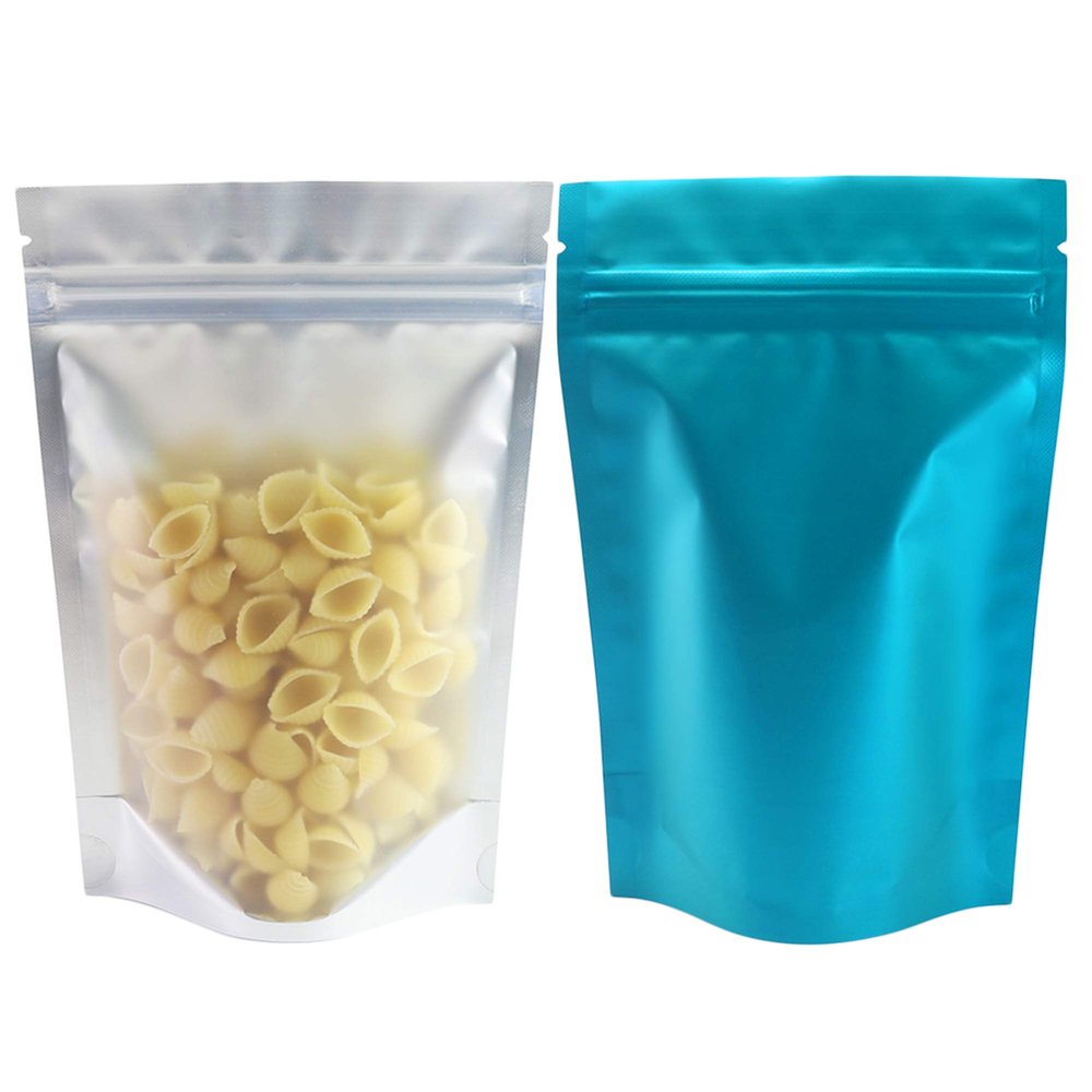 QQ Studio 100PCS Matte Translucent Front Colored Stand-Up Resealable QuickQlick Bags (14x20cm (5.5x7.9"), Translucent/Blue)