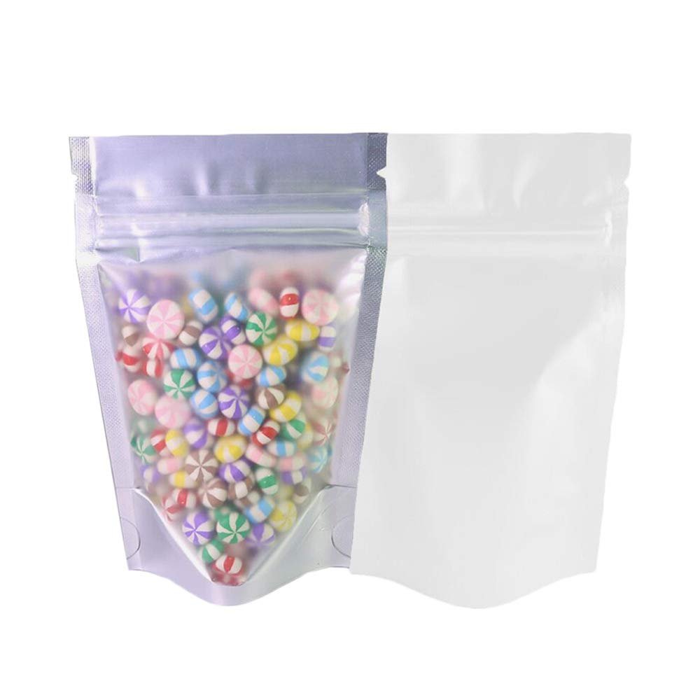 QQ Studio 100PCS Matte Translucent Front Colored Stand-Up Resealable QuickQlick Bags (8.5x13cm (3.3x5.1"), Translucent/White)