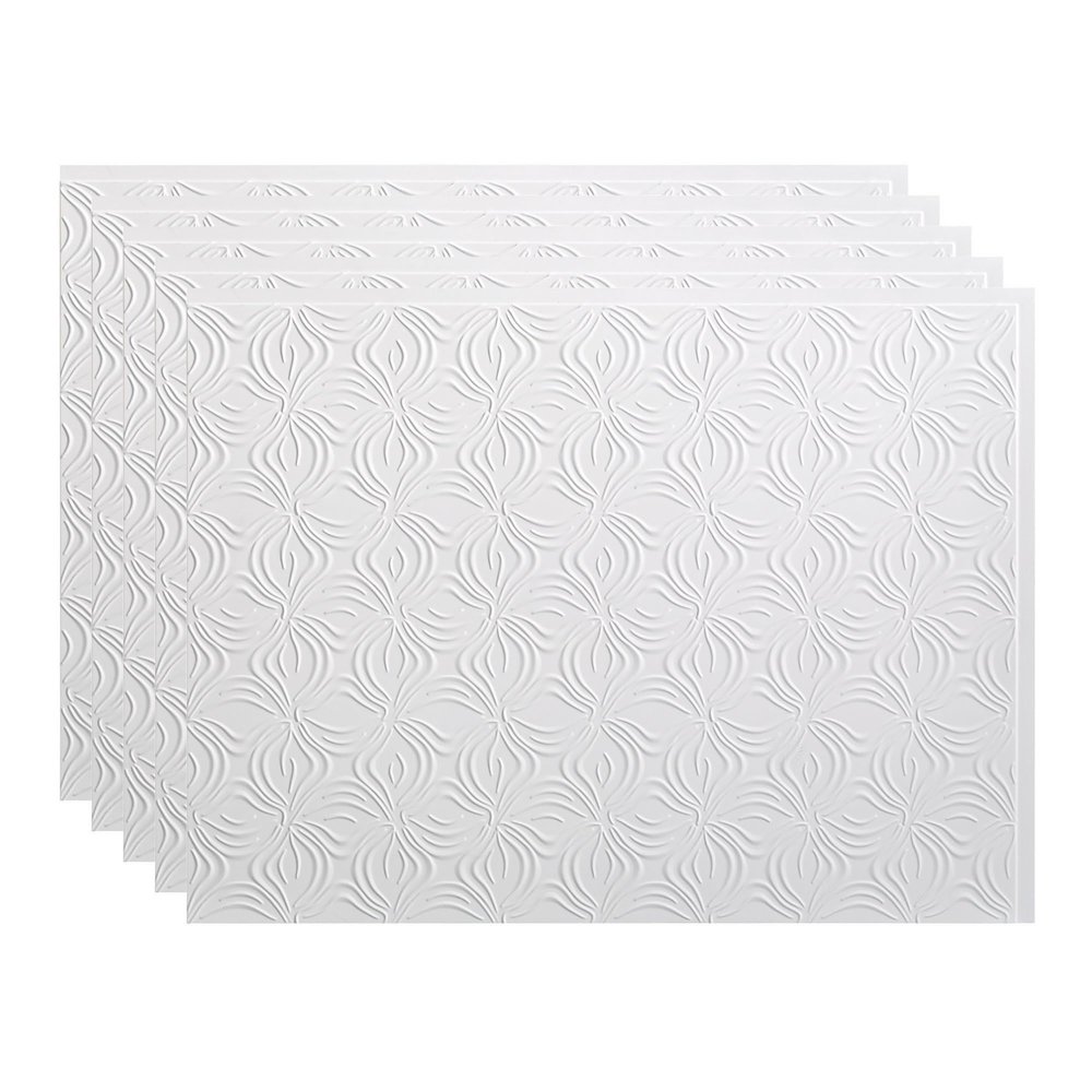 FASDE Lotus Decorative Vinyl 18in x 24in Backsplash Panel in Matte White (5 Pack)