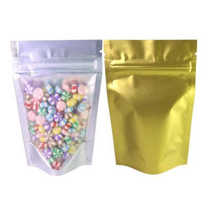 QQ Studio 100PCS Matte Translucent Front Colored Stand-Up Resealable QuickQlick Bags (14x20cm (5.5x7.9"), Translucent/Gold)