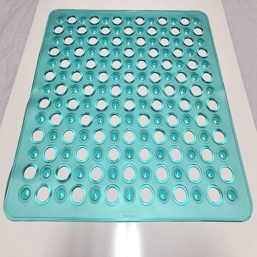 TIKE SMART 20"x20" Non-Slip Shower Mat (Smooth/Non-Textured Showers Only, Not for Over Drain) Safe, Clean, Machine-Washable, Superior Grip, Vinyl, Transparent Turquoise (Green-Blue)