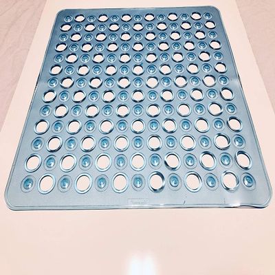 TIKE SMART 20"x20" Non-Slip Shower Mat (Smooth/Non-Textured Showers Only, Not for Over Drain) Safe, Clean, Machine-Washable, Superior Grip, Vinyl, Transparent Light Blue