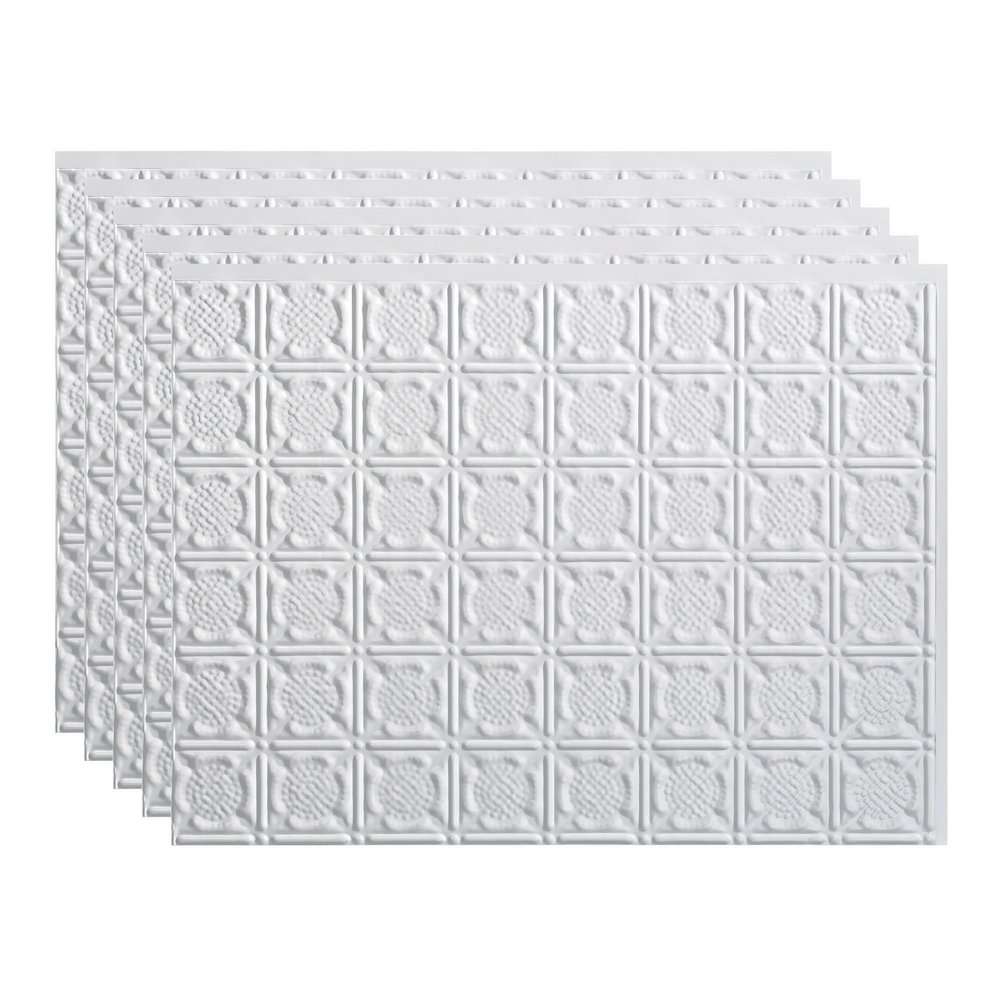 FASDE Traditional Style/Pattern 6 Decorative Vinyl 18in x 24in Backsplash Panel in Gloss White (5 Pack)