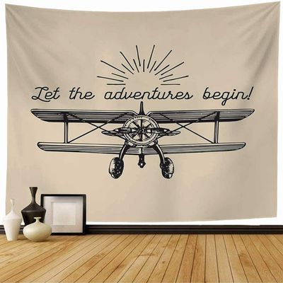 Staroapr Tapestry Wall Hanging Let Adventures Begin Motivational Quote Trip Vintage Drawing Transport Fly Transportation Journey Home Decorations for Bedroom Dorm Decor 60x50 Inch