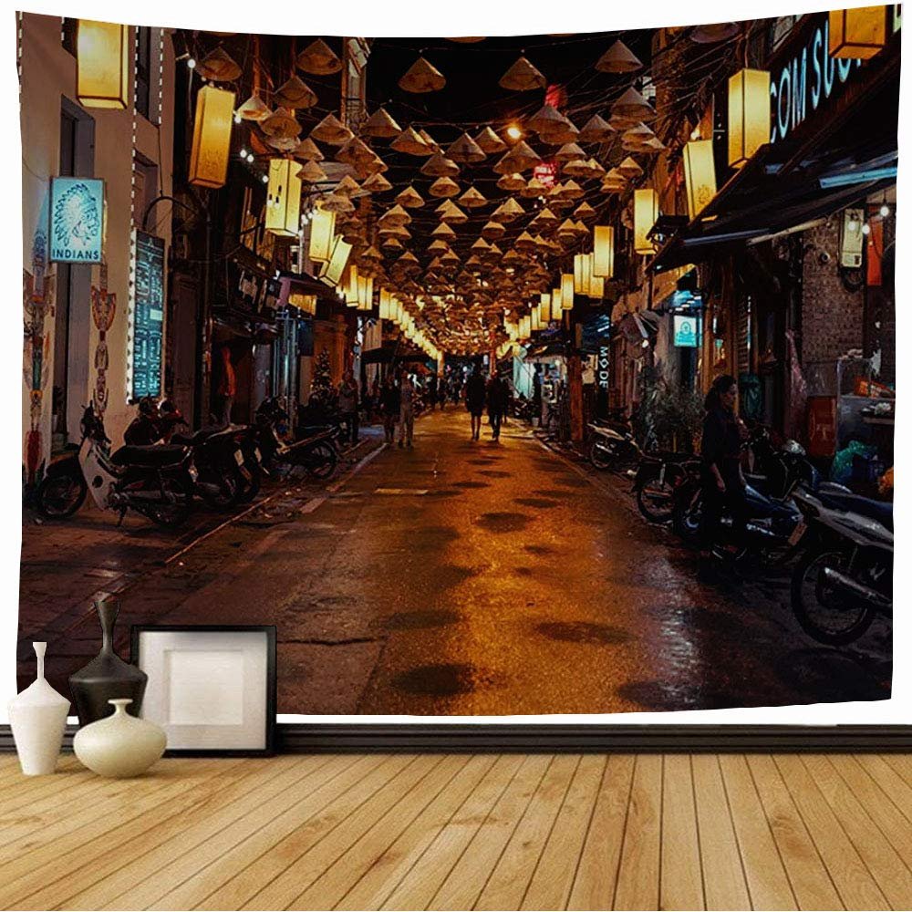 Staropho Tapestry Decoration Hanoi Night Vietnam Road at December Urban 08 People 2018 Landmarks Food City Historic Wall Tapestry Beach Tapestry for Bedroom Dorm 60x50 Inch