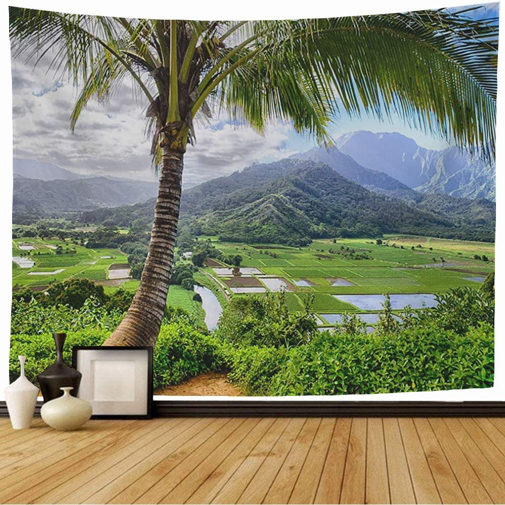 Starogs Tapestry Palm USA Adventure Tree Outdoor On Hawaiian Princeville Kauai Aloha Landscape Hawaii Nature View Wall Tapestry Wall Decor Blanket for Bedroom Home Dorm 60x50 Inch