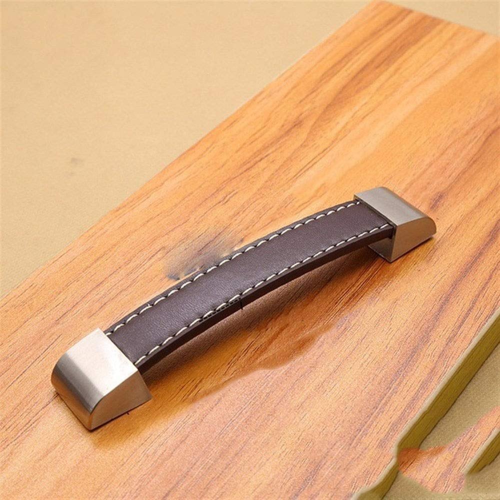Geeyu File Cabinet Handles, Zinc Alloy Leather Handles for Furniture Cabinet Knobs Chest Drawer Suitcase Handle and Pulls Black Brown Kitchen Handles (Color : Brown 128mm)