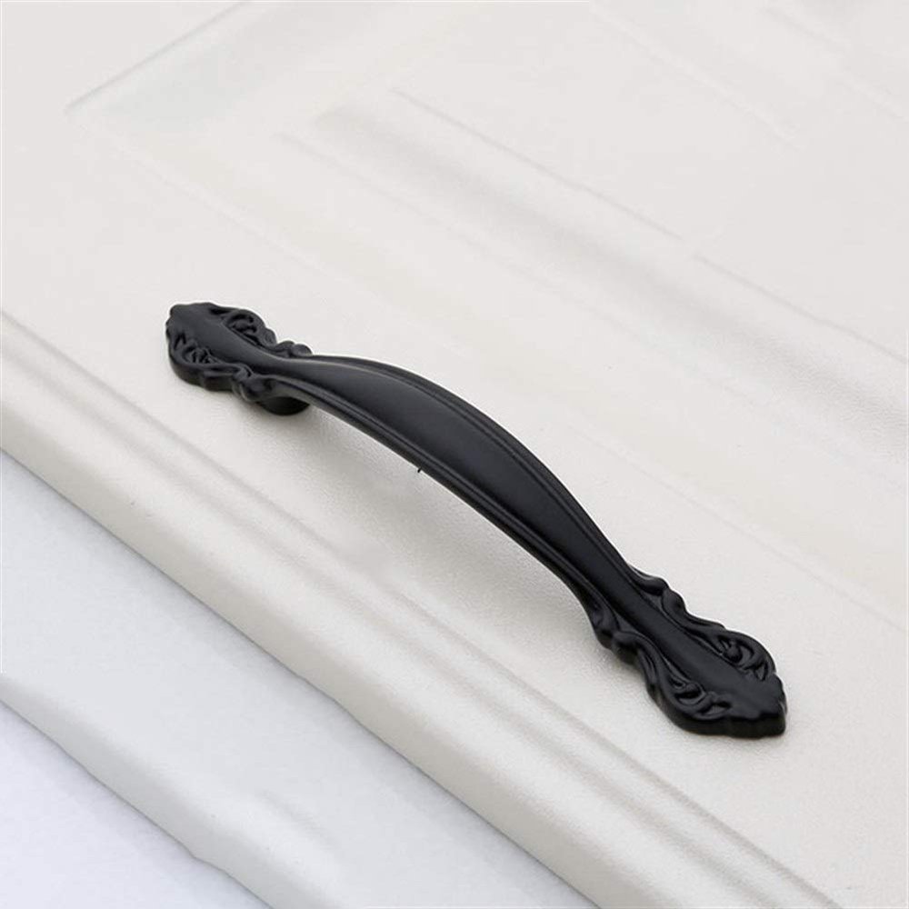 Geeyu Copper Handles, European Zinc Alloy Cabinet Handles Drawer Knobs Kitchen Cupboard Handles Door Pulls White Black Furniture Handle Hardware (Color : Black 96mm)