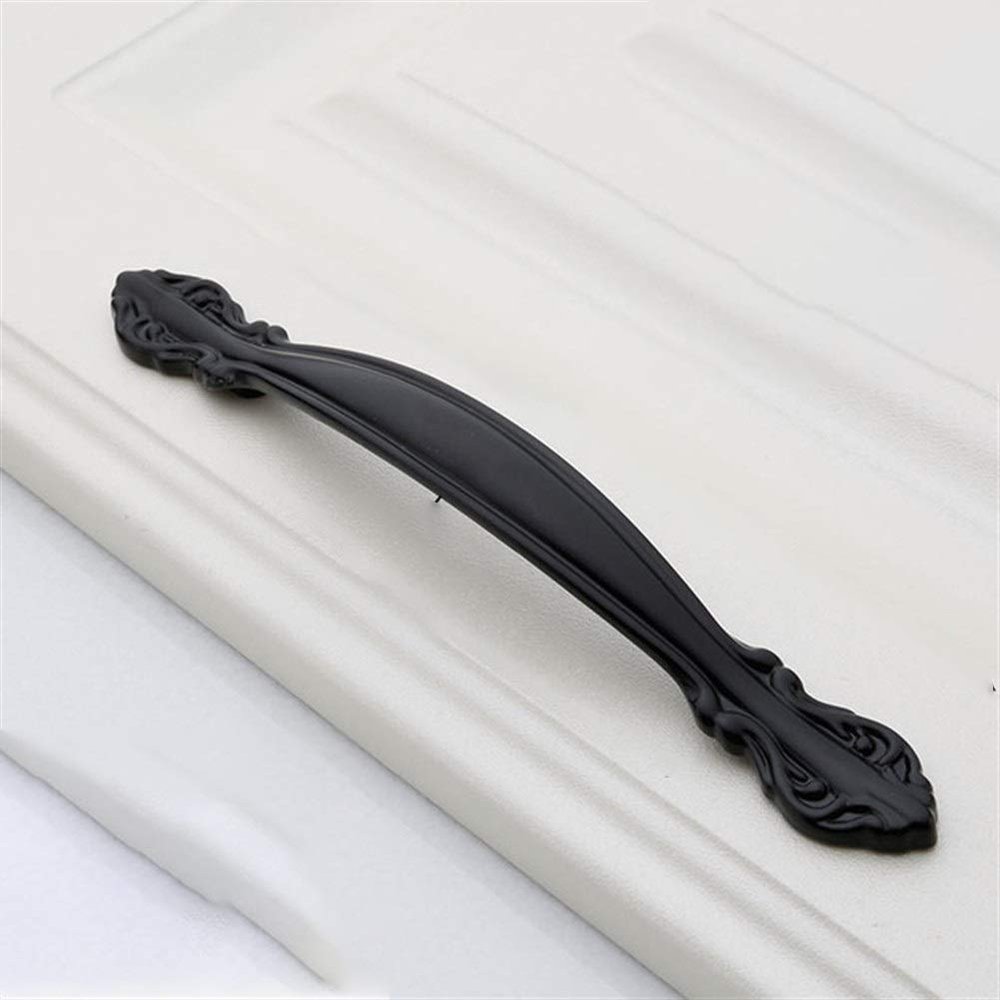 Geeyu Copper Handles, European Zinc Alloy Cabinet Handles Drawer Knobs Kitchen Cupboard Handles Door Pulls White Black Furniture Handle Hardware (Color : Black 128mm)