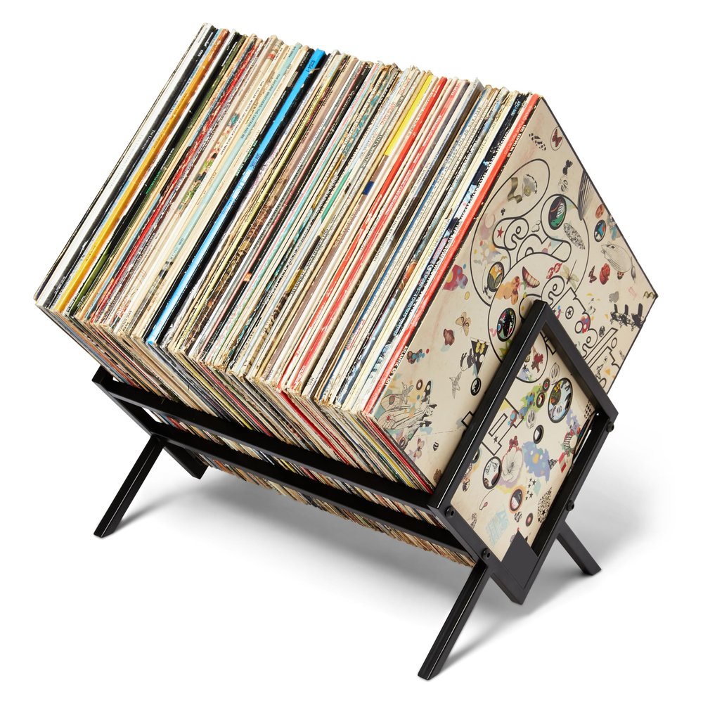 MODERN VINYL Record Storage Racks - Easy Assembly Vinyl Record Holder Stand 100 Lps | Sleek Matte Black LP Holder Stand | Multiuse Vinyl Storage Rack | Storage Rack for Books Magazines Files