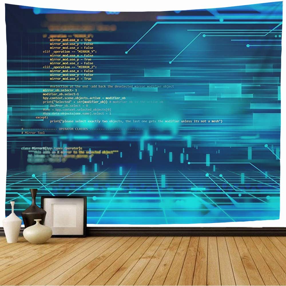 Starogs Tapestry Script Internet Programming Code Abstract Technology Electronic Text Coding Language HTML Software Wall Tapestry Wall Decor Blanket for Bedroom Home Dorm 60x50 Inch