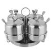 Haofy Spice Jars, Seasoning Box, Stainless Steel Seasoning Pots Condiment Containers Set of 4 Spice Tins with 4 Spoons, Rotatable Salt Pepper Sugar Storage Containers view 1