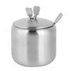Haofy Spice Jars, Seasoning Box, Stainless Steel Seasoning Pots Condiment Containers Set of 4 Spice Tins with 4 Spoons, Rotatable Salt Pepper Sugar Storage Containers view 3